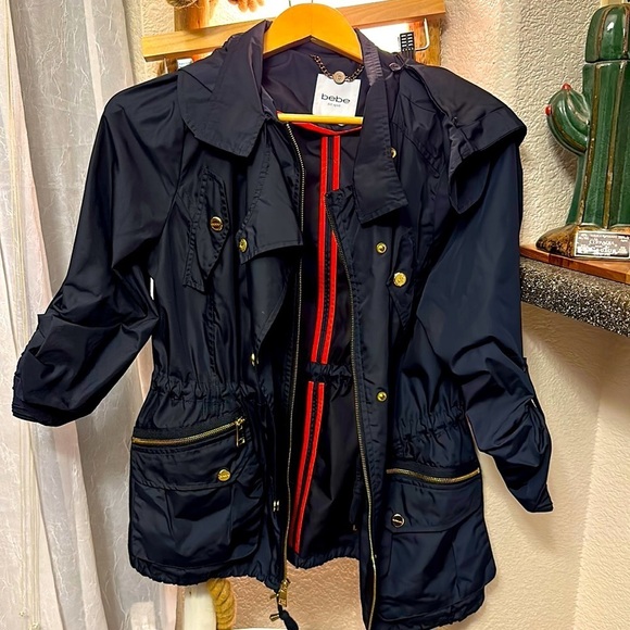 Bebe Blue 100% polyester jacket Gols Accents, 3/4 Sleeve size S - Picture 2 of 13